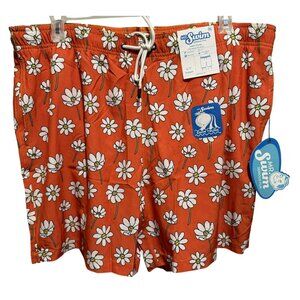 Mr. Swim Mens Scattered Daisies Swim Shorts Swim Trunks XXL Coral White Black